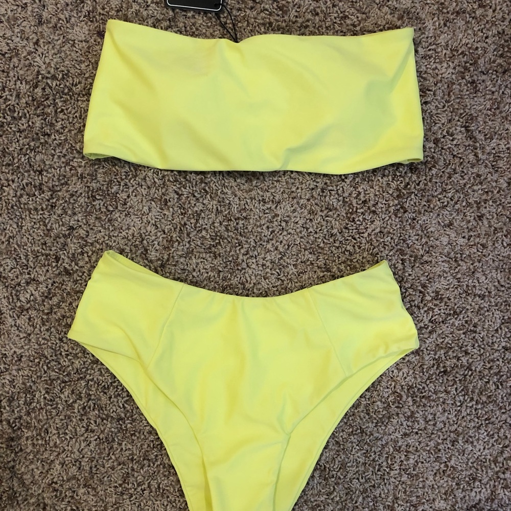NWT Zaful Neon Yellow High Leg Bandeau Bikini